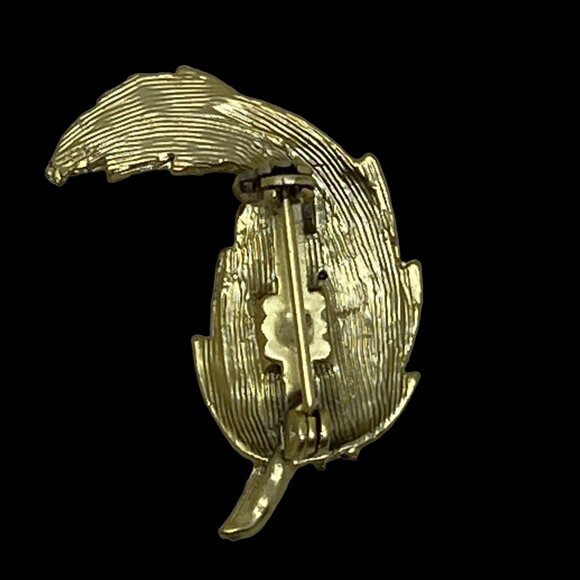 Vintage‎ AB Leaf Brooch Brushed Gold Tone Pin with Aurora Borealis Stones - Picture 4 of 10